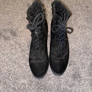 Black wedge heel booties